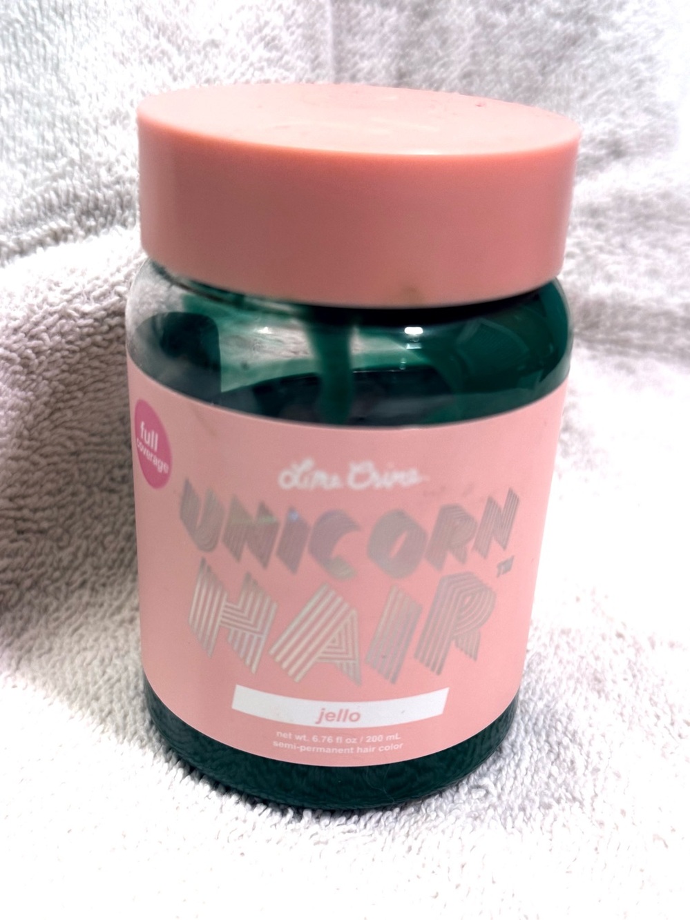 Lime Crime Unicorn Hair fantasy color jade green “jello” dye